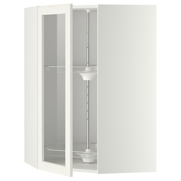 Угловой навесной шкаф с вращающающейся секцией, стеклянными дверцами МЕТОД, белый, Росдаль белый - схема-чертеж с размерами