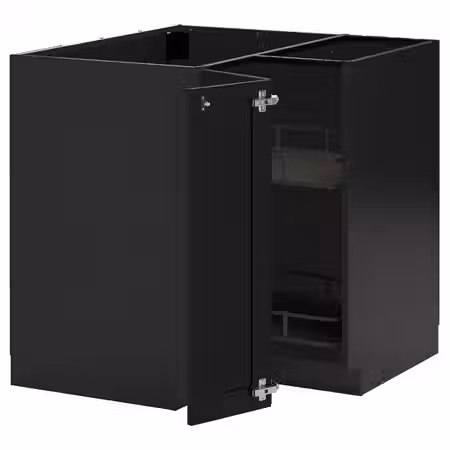 METOD Угловой напольн шкаф с вращающ секц - черно-серый/Lerhyttan черная морилка 88x88 см