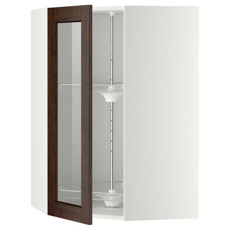 Угловой навесной шкаф с вращающейся секция, стеклянная дв, белый/Эдсерум коричневый 68x100 см IKEA METOD МЕТОД 492.264.08