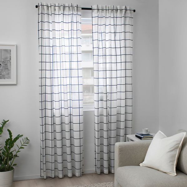 Гардины, 1 пара, белый/синий, 145x300 см IKEA РОЗАЛИЛЛ 804.280.41 - фото 4