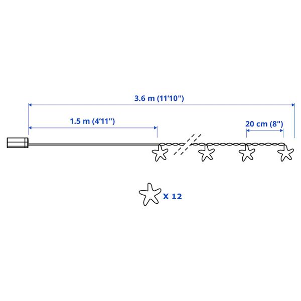 Гирлянда, 12 светодиодов, украшение для сада/с батарейным питанием звезда IKEA SOLVINDEN СОЛВИДЕН 205.146.97 - схема-чертеж с размерами