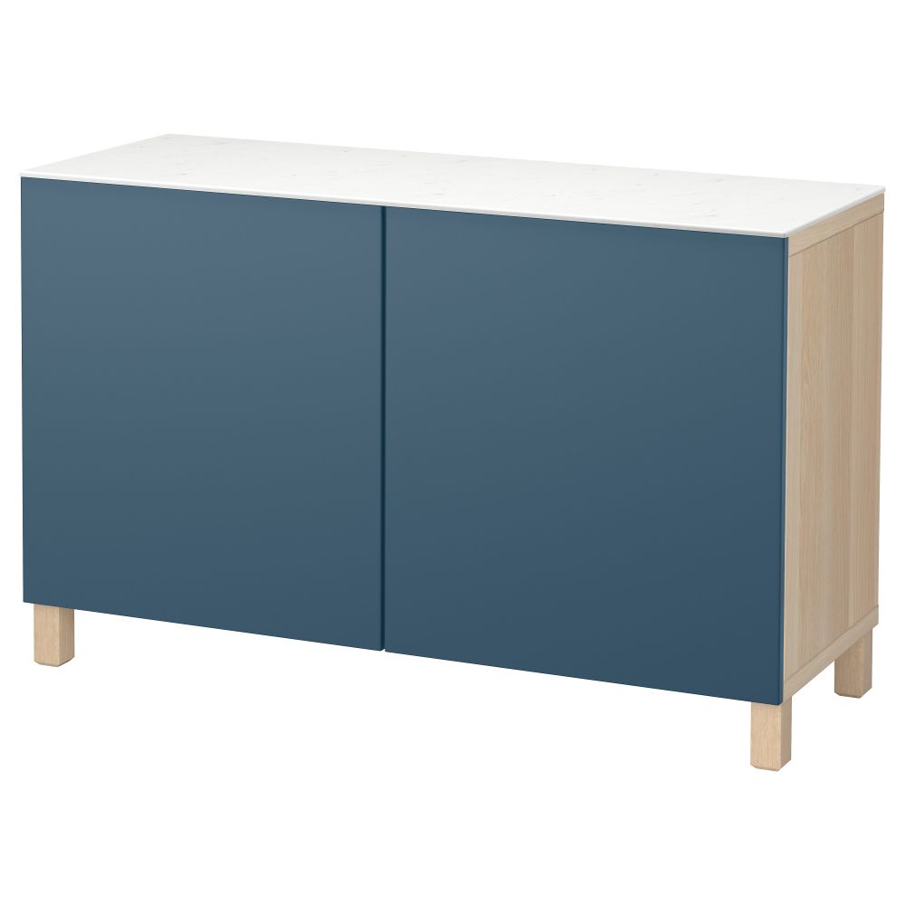 Комбинация для хранения с дверцами БЕСТО, под беленый дуб, Вальвикен темно-синий (120x42x74 см) - фото 1