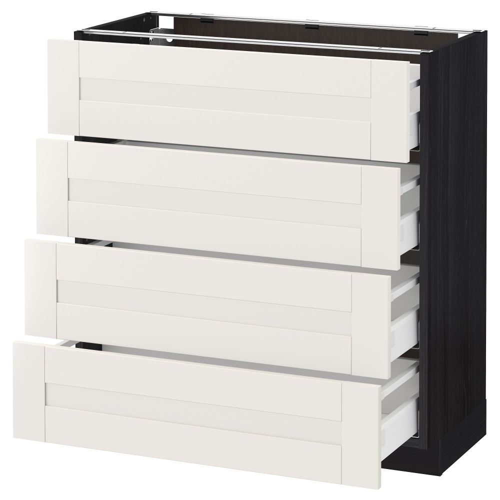 Напольный шкаф 4 фронтальных панели, 4 ящика МЕТОД / МАКСИМЕРА, черный, Сэведаль белый - схема-чертеж с размерами