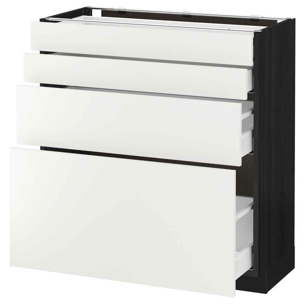 Напольный шкаф 4 фронтальных панели, 4 ящика МЕТОД / МАКСИМЕРА, черный, Хэггеби белый - схема-чертеж с размерами