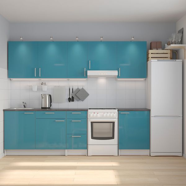 Кухня, глянцевый/синяя бирюза 280x61x220 см IKEA KNOXHULT КНОКСХУЛЬТ 294.243.91 - фото 2