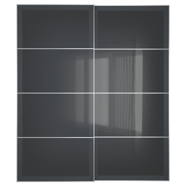 Пара раздвижных дверей УГГДАЛЬ, серое стекло - схема-чертеж с размерами