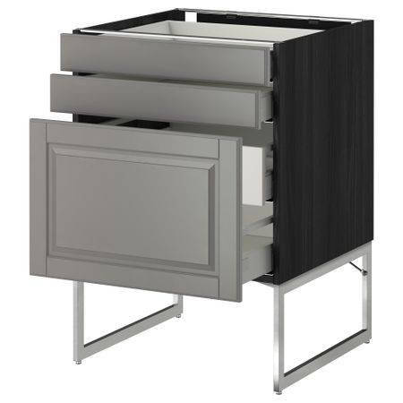 Напольный шкаф 3 фронтальных панели, 2 нижних, 2 средних ящика МЕТОД / МАКСИМЕРА, черный, Будбин серый