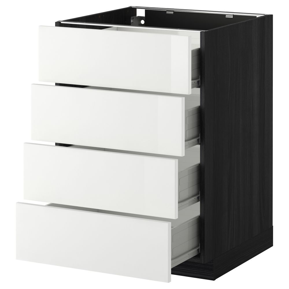 Напольный шкаф 4 фронтальных панели, 4 ящика МЕТОД / ФОРВАРА, черный, Рингульт белый - схема-чертеж с размерами