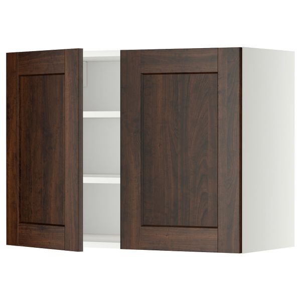 Навесной шкаф с полками/2дверцы, белый/Эдсерум коричневый 80x60 см IKEA METOD МЕТОД 094.447.43 - фото 1