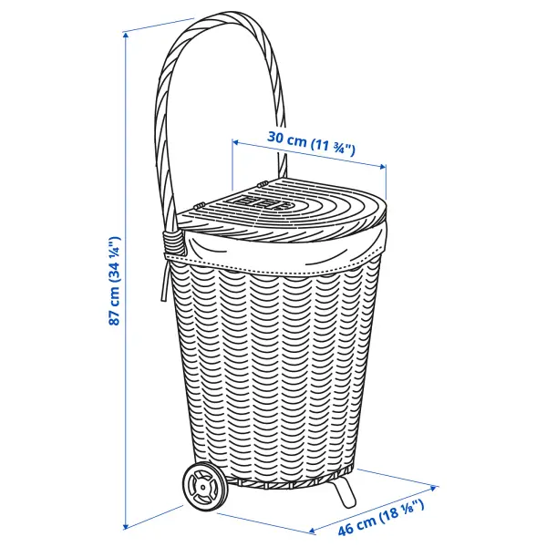 TOLKNING Корзина для белья на колесиках - ручная работа Ива 31 л - схема-чертеж с размерами