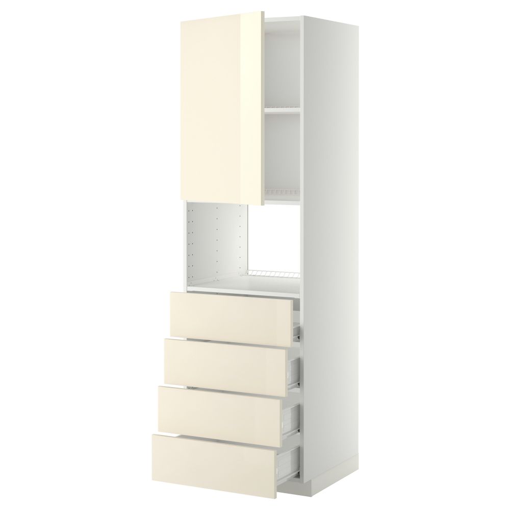 Высокий шкаф для духовки, дверца, 4 ящика МЕТОД / ФОРВАРА, белый, Рингульт кремовый - фото 1