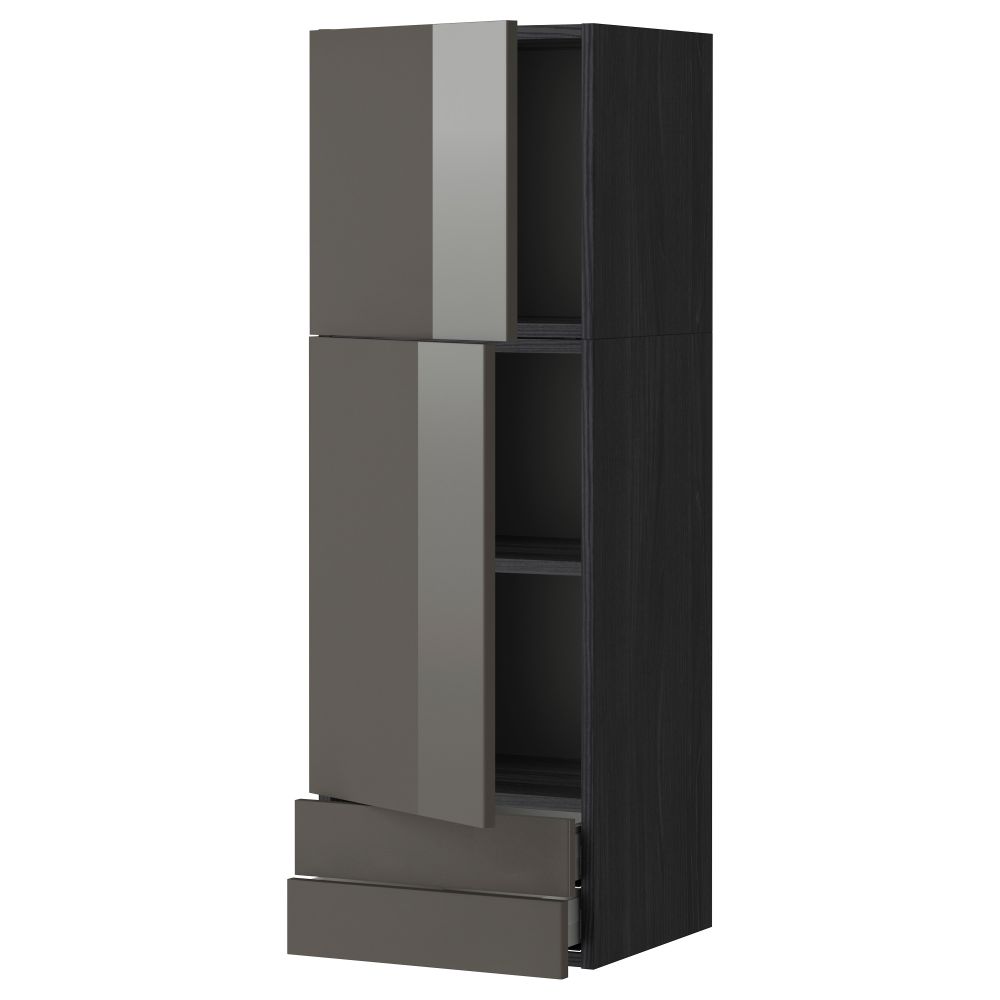 Навесной шкаф, 2 дверцы, 2 ящика МЕТОД / МАКСИМЕРА, черный, Рингульт серый - фото 1