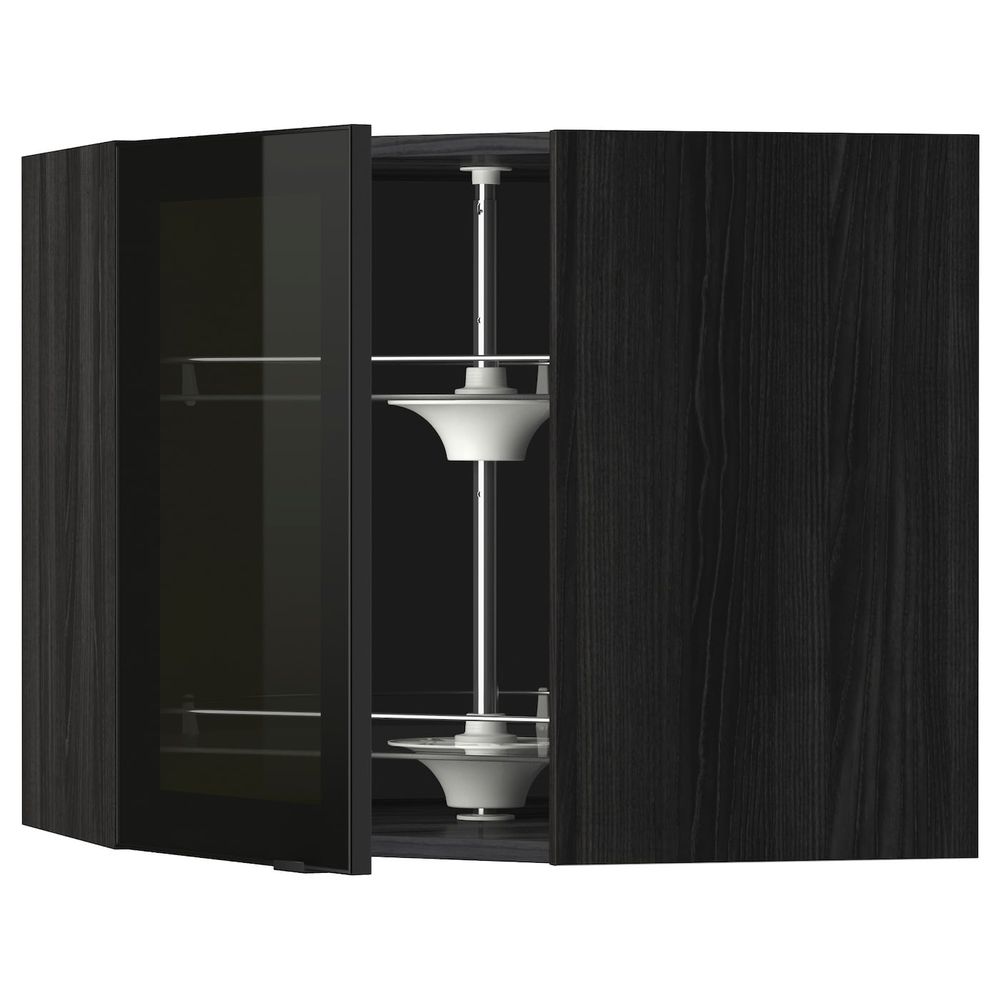 Угловой навесной шкаф с вращающейся секция, стеклянная дв, черный/Ютис дымчатое стекло 68x60 см IKEA МЕТОД 593.306.21 - схема-чертеж с размерами