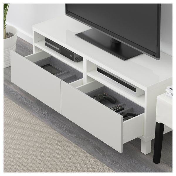 Тумба для ТВ с ящиками БЕСТО, белый, Лаппвикен светло-серый (120x40x48 см) - фото 3