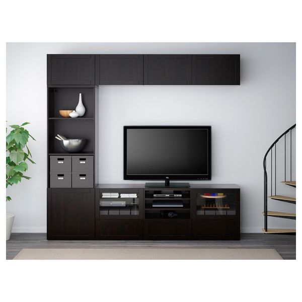 Шкаф для ТВ, комбинированный, стекляные дверцы БЕСТО, Ханвикен, Синдвик черно-коричневый прозрачное стекло (240x40x230 см) - фото 2