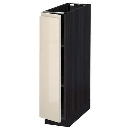 Напольный шкаф с полками, черный, Воксторп глянцевый светло-бежевый 20x60 см IKEA МЕТОД 892.245.44
