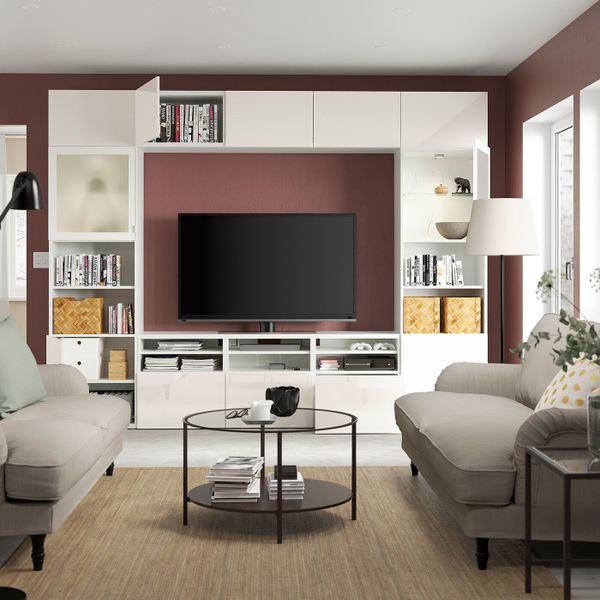 Шкаф для ТВ, комбинированный, стекляные дверцы, белый/Сельсвикен глянцевый, белый матовое стекло 300x42x231 см IKEA BESTÅ БЕСТО - фото 2