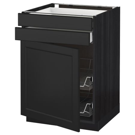 Напольный шкаф, дверца, 2 ящика, проволочных корзин МЕТОД / МАКСИМЕРА, черный, Лаксарби черно-коричневый