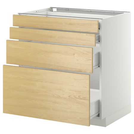 Напольный шкаф 4 фронтальных панели, 4 ящика МЕТОД / ФОРВАРА, белый, Тингсрид береза
