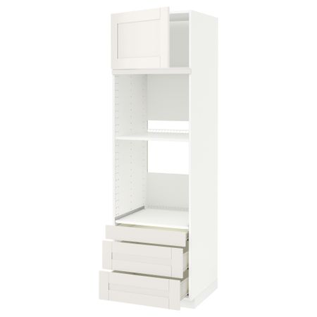 Высокий шкаф для духовки комбинированный, духовка + дверца, 3 ящика МЕТОД / ФОРВАРА, белый, Сэведаль белый