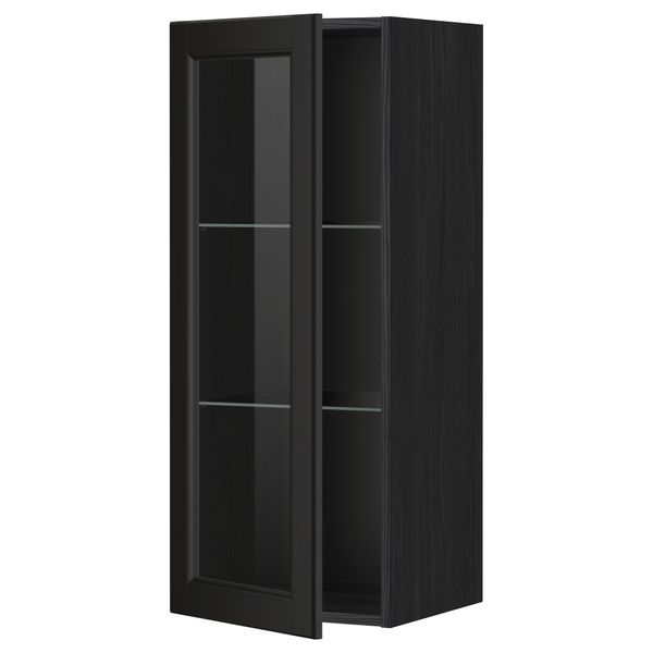 Навесной шкаф с полками, стекляными дверцы МЕТОД, черный, Лаксарби черно-коричневый - схема-чертеж с размерами