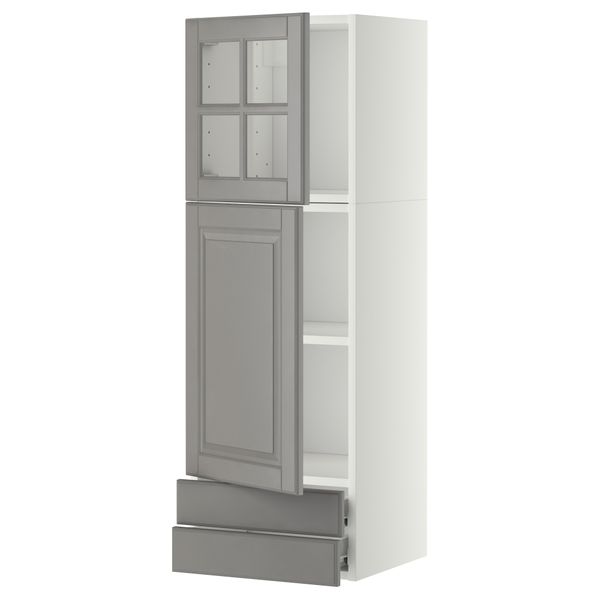 Навесной шкаф, дверцы, стеклянные дверцы, 2 ящика МЕТОД / ФОРВАРА, белый, Будбин серый (40x120 см) - фото 1