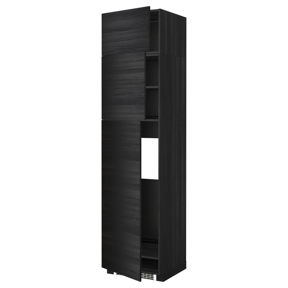 Высокий шкаф для холодильника, 3 дверцы МЕТОД, черный, Тингсрид черный (60x60x240 см) - схема-чертеж с размерами