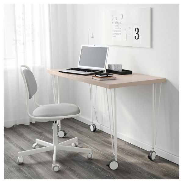 Стол ЛИННМОН / КРИЛЛЕ, геометрический бежевый, белый (120x60 см) - фото 2