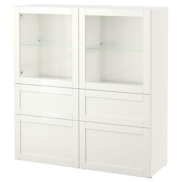 Комбинация для хранения + стеклянная дверцами, 120x40x128 см, Hanviken, Sindvik белый прозрачное стекло IKEA BESTÅ БЕСТО - фото 1