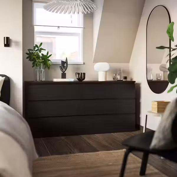 MALM Комод с 6 ящиками - черно-коричневый 160x78 см - фото 2