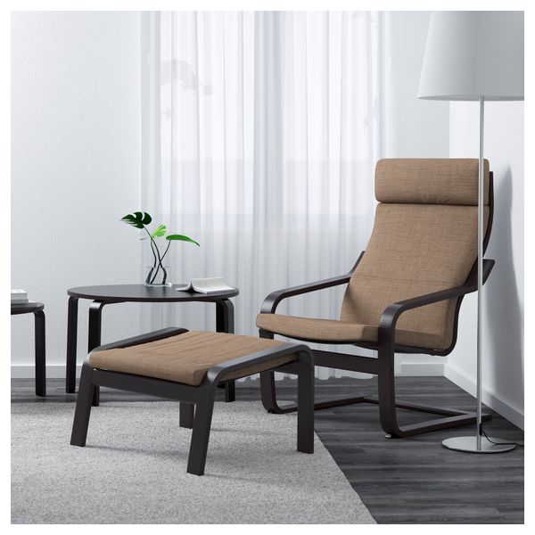 Табурет для ног ПОЭНГ, черно-коричневый, Исунда коричневый - фото 2