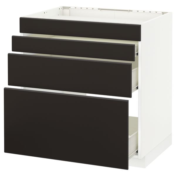 Напольный шкаф для духовки, 4фасада, 3 ящика МЕТОД / ФОРВАРА, белый, Кунгсбакка антрацит - фото 1
