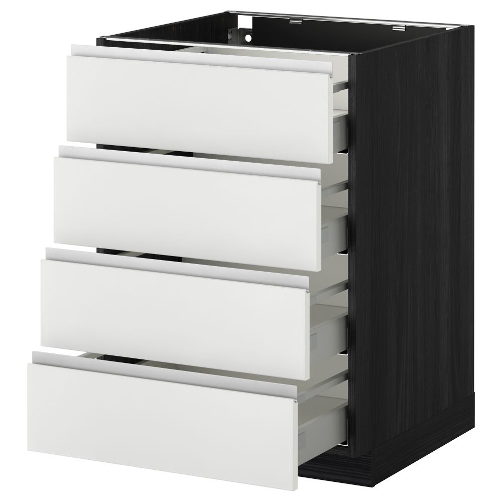 Напольный шкаф 4 фронтальных панели, 4 ящика МЕТОД / МАКСИМЕРА, черный, Нодста белый - схема-чертеж с размерами