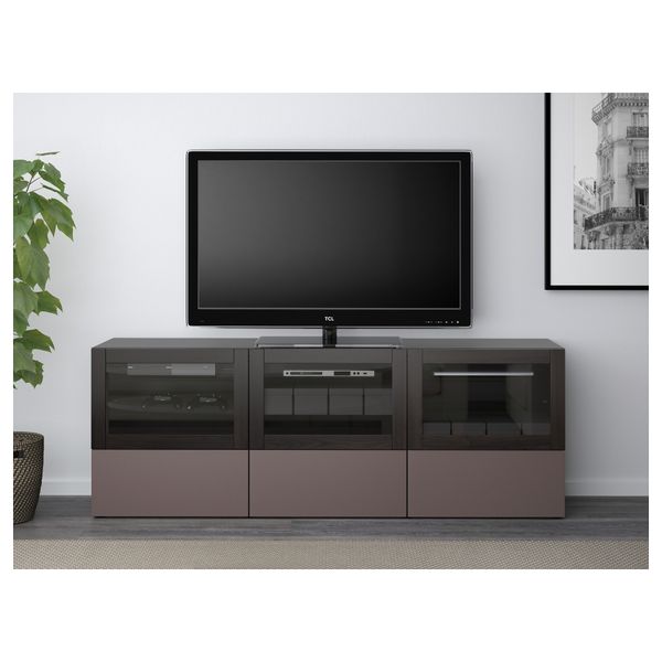 Тумба под ТВ, с дверцами и ящиками БЕСТО, черно-коричневый, Вальвикен темно-коричневый, прозрачное стекло (180x40x64 см) - фото 2