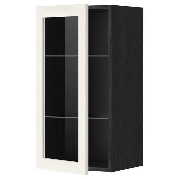 Навесной шкаф с полками, стекляными дверцы МЕТОД, черный, Росдаль белый - схема-чертеж с размерами