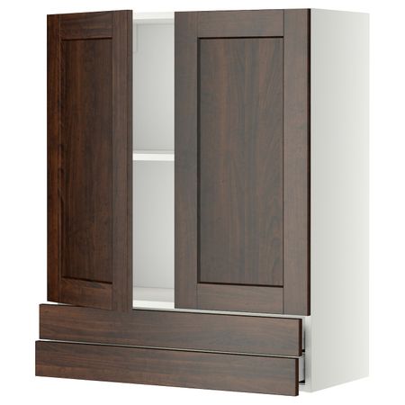 Навесной шкаф/2дверцы/2ящика, белый/Эдсерум коричневый 80x100 см IKEA METOD МЕТОД / MAXIMERA МАКСИМЕРА 592.355.77
