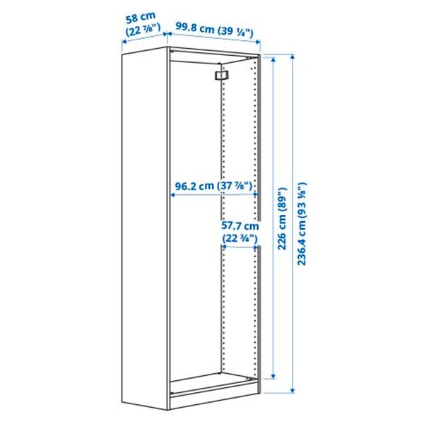 Каркас гардероба, 100x58x236 см, бежевый IKEA PAX ПАКС 605.090.24 - схема-чертеж с размерами