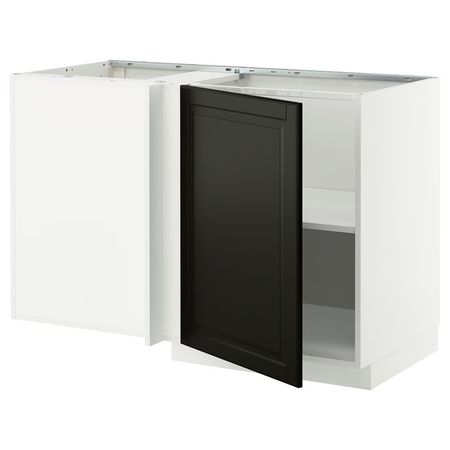 METOD Угловой напольный шкаф с полкой - белый/Bodbyn чёрный 128x68 см