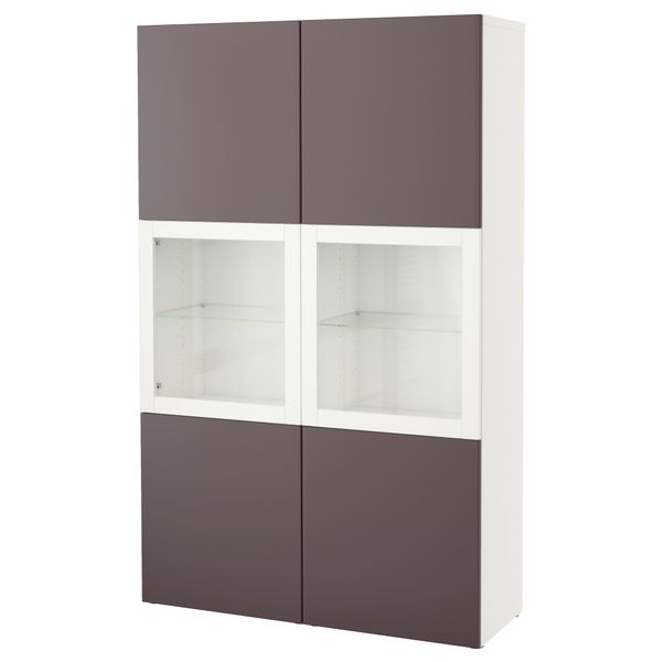 Комбинация для хранения со стеклянными дверцами БЕСТО, белый, Вальвикен темно-коричневый, прозрачное стекло (120x40x192 см) - фото 1
