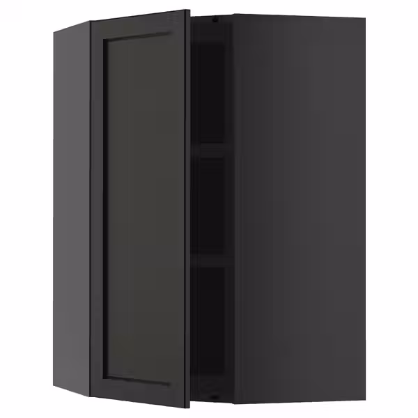 METOD Угловой навесной шкаф с полками - черно-серый/Lerhyttan черная морилка 68x100 см - фото 1