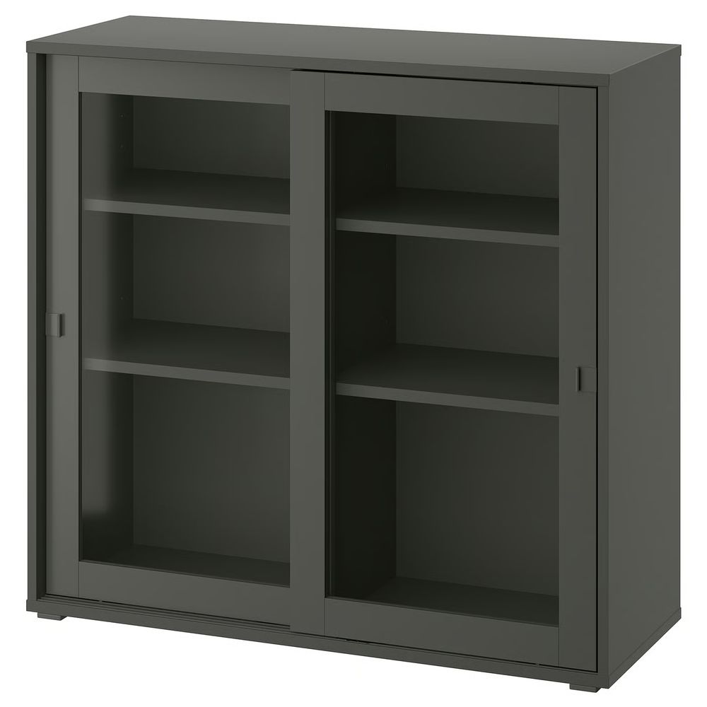 VIHALS Шкаф+раздвижные стеклянные дверцы - темно-серый 95x37x90 см - фото 1