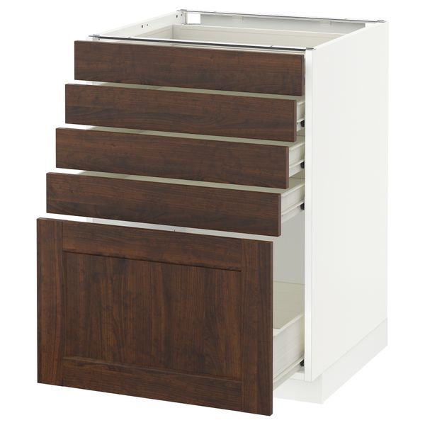 Напольный шкаф с 5 ящиками МЕТОД / ФОРВАРА, белый, Эдсерум коричневый - схема-чертеж с размерами