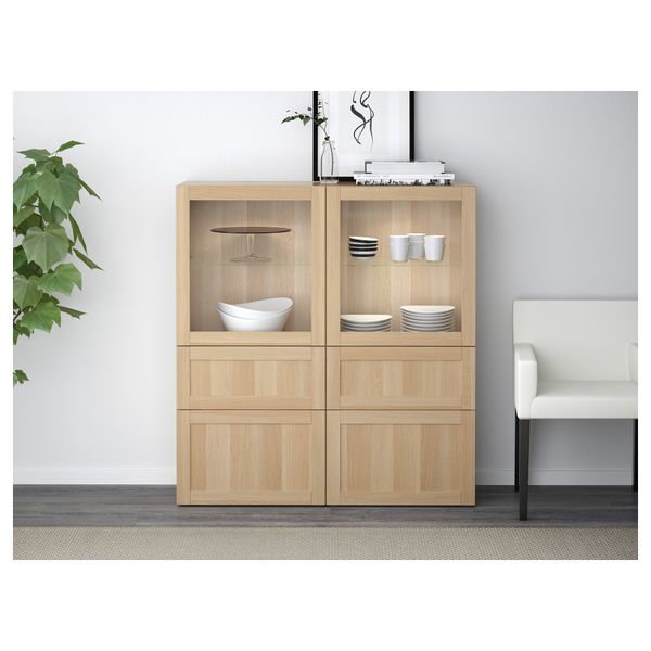 Комбинация для хранения со стеклянными дверцами БЕСТО, Ханвикен, Синдвик под беленый дуб, прозрачное стелко (120x40x128 см) - фото 2