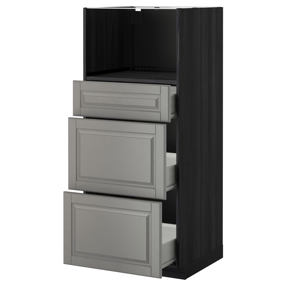 Высокий шкаф для СВЧ с 3 ящиками МЕТОД / ФОРВАРА, черный, Будбин серый (60x60x140 см) - фото 1