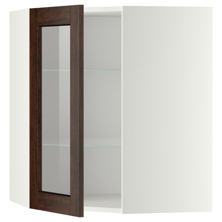 Угловой навесной шкаф с полками, стекляными дв, белый/Эдсерум коричневый 68x80 см IKEA METOD МЕТОД 892.266.18