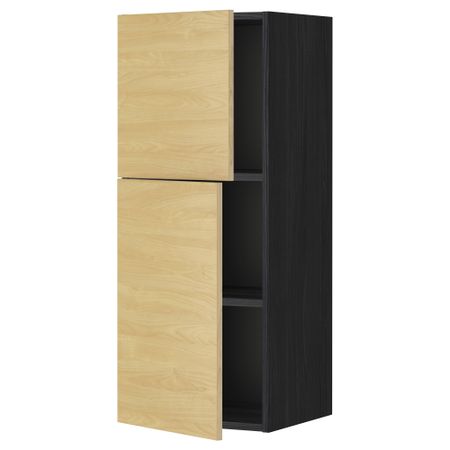 Навесной шкаф с полками, 2 дверцы МЕТОД, черный, Тингсрид береза