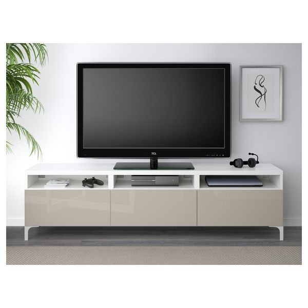 Тумба для ТВ с ящиками БЕСТО, белый, Сельсвикен глянцевый/бежевый (180x40x48 см) - фото 2