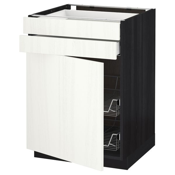 Напольный шкаф, дверца, 2 ящика, проволочных корзин МЕТОД / МАКСИМЕРА, черный, Росдаль белый - схема-чертеж с размерами