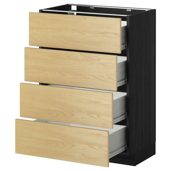 Напольный шкаф 4 фронтальных панели, 4 ящика МЕТОД / ФОРВАРА, черный, Тингсрид береза - схема-чертеж с размерами