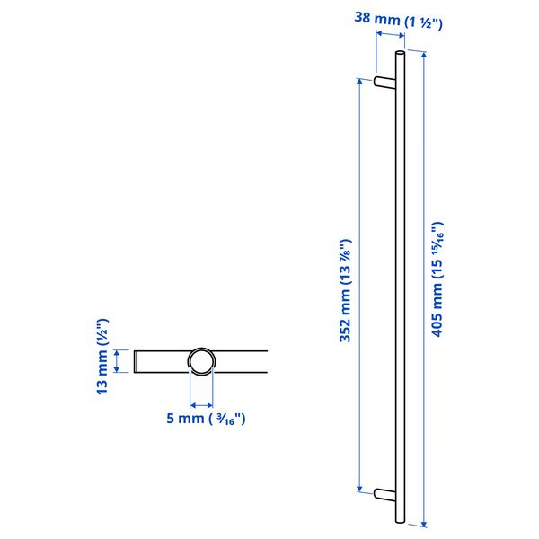KALLRÖR Ручка - нержавеющ сталь 405 мм - схема-чертеж с размерами